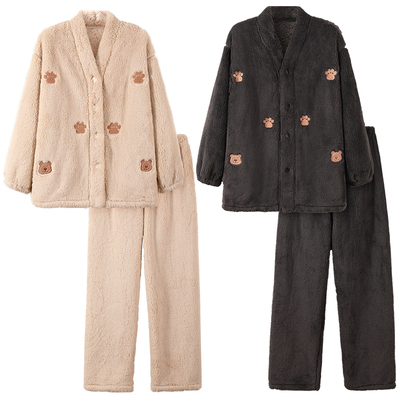 珊瑚绒情侣睡衣女秋冬季款加绒加厚男士冬天可外穿开衫家居服套装