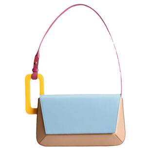 包包女士2025新款小众潮撞色几何拼接亚克力方扣单肩腋下包小方包