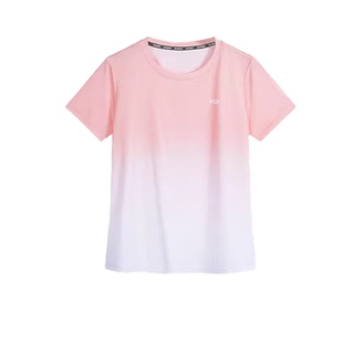 修身型女士速干渐变运动T恤女短袖修身健身服跑步训练服网纱拼接