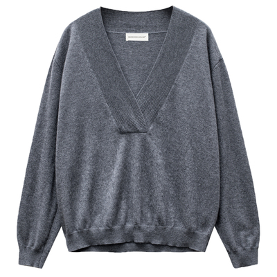 可机洗羊绒深V领针织套头衫