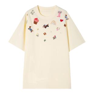 RedRef 短袖上衣刺绣贴布休闲宽松T恤女夏新款