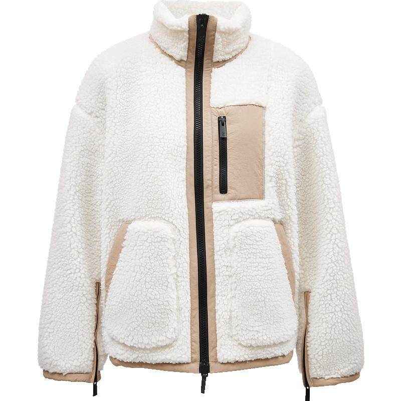 ONLY时尚软糯拼色宽松立领棉服
