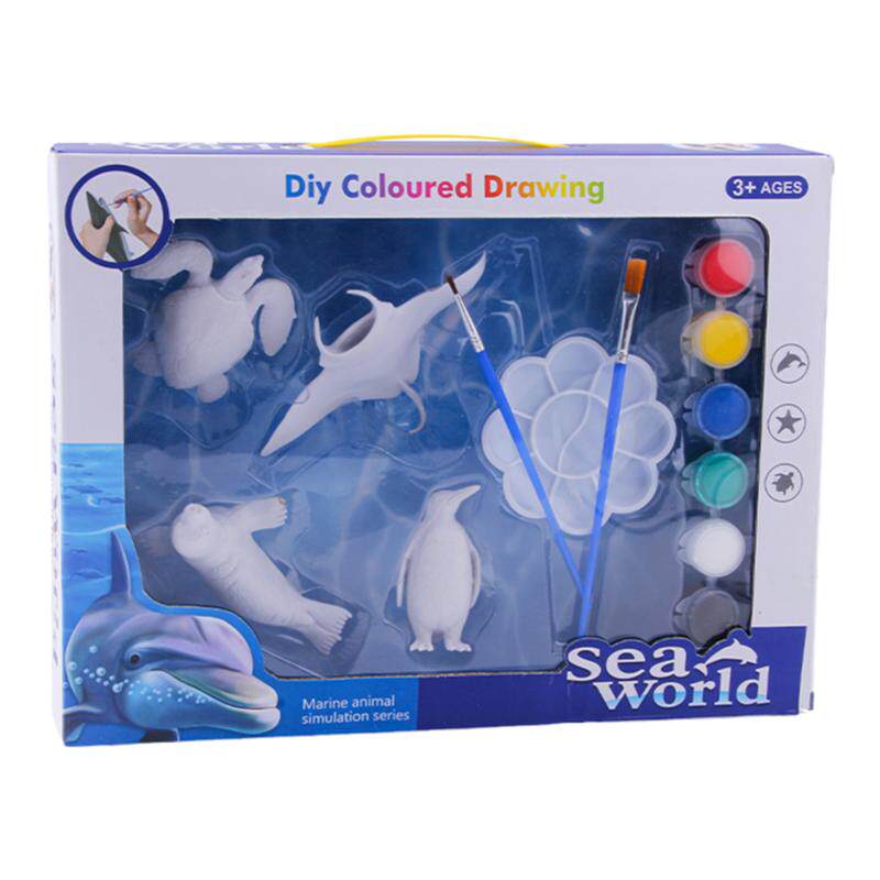 海洋动物彩绘diy手工套装涂鸦丙烯绘画石膏玩具儿童创意仿真模型
