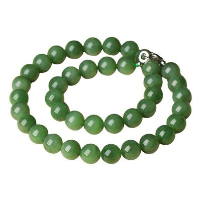 和田玉老矿料苹果绿碧玉项链