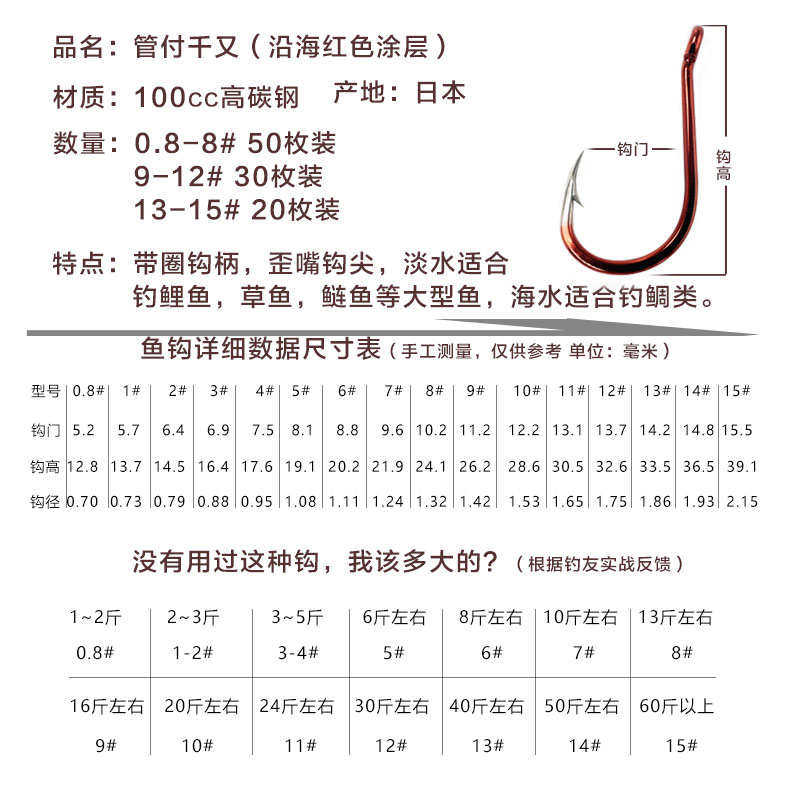 鱼钩管付千又进口歪嘴带圈有刺海钓矶钓鲷鱼鲳鱼 青鱼大物鲶鱼钩