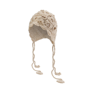 ELLE手钩花朵帽秋冬季户外女士户外时尚百搭花朵薄款针织毛线帽子