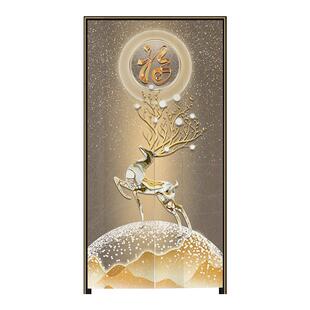 新中式轻奢麋鹿玄关入户家用卧室门帘隔断帘布艺厕所厨房遮挡挂帘