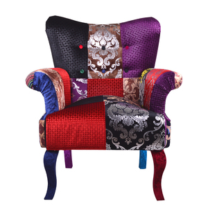 欧式拼布混搭高腿休闲单人花布撞彩色沙发新古典牛角高背书房别墅