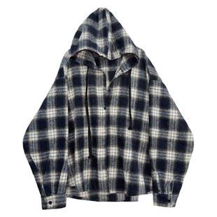 日杂风慵懒感~超宽松格子衬衫软糯加厚磨毛开衫外套秋冬连帽衫女