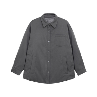 荒荒家 翻领夹棉外套2025冬季新款简约宽松纯色ins风厚实夹克女