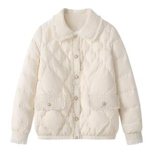 秋冬新款小香风轻薄羽绒服女90白鸭绒气质淑女小个子翻领短款外套