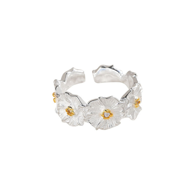 栀子花戒指纯银开口轻奢个性饰品