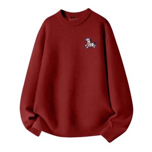 班尼路S&K系列男士红色本命年毛衣男2026马年半高领保暖毛线衣LF