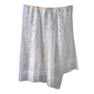 蓝色100纯山羊绒围巾丝巾女士2026新款秋冬季 高级感妈妈高端轻薄