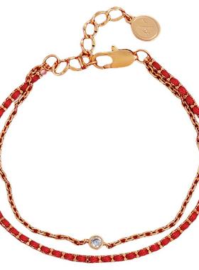 双层叠戴红绳编织绳单颗锆石手链