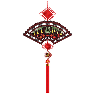 中国结2026新款桃木扇形中国结挂件客厅玄关装饰高档福字入户门