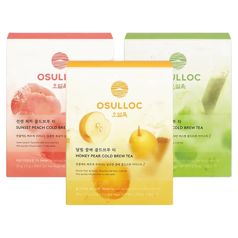 新品韩国OSULLOC 抹茶冷茶包麝香阳光葡萄蜂蜜梨桃子甜芙蓉冷泡茶