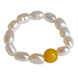 OkFineyard天然巴洛克珍珠戒指女小众设计高级感尾戒串珠弹力指环