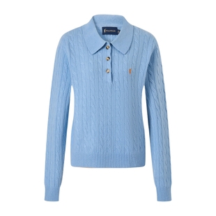 【100%绵羊毛】POLOWALK女士羊毛衫25秋冬新款翻领绞花毛衣针织衫