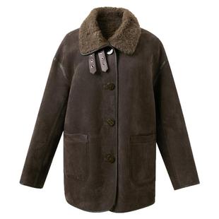 三彩2025冬季新款仿麂皮环保皮草毛毛外套立领中长两面穿宽松女M