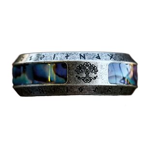 复古钛钢镶贝壳维京卢恩字母戒指嘻哈潮男女简约原创生命之树指环