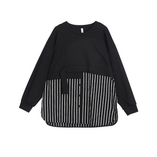 SANI奥莱特卖商场同款设计感条纹拼接冬季卫衣女圆领套头休闲上衣