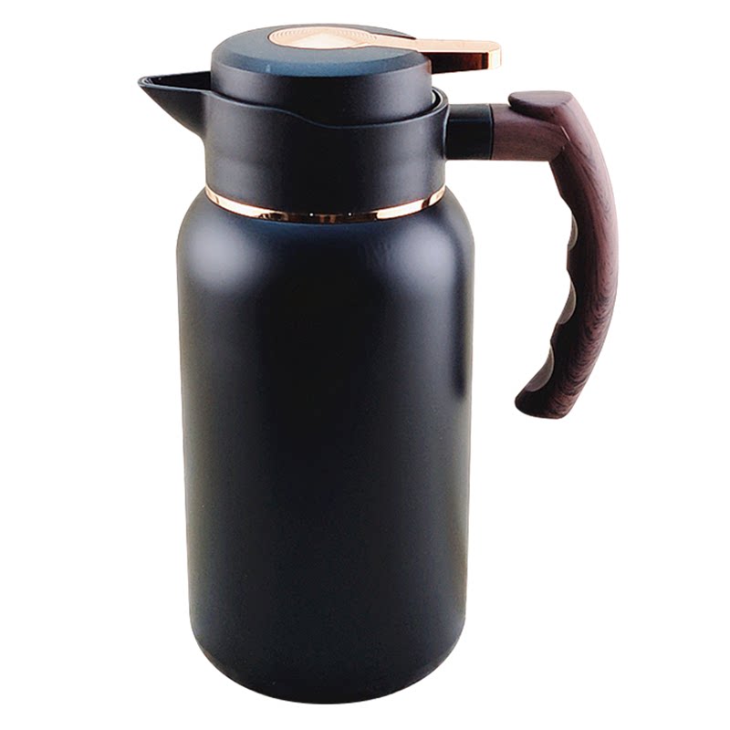 特厚黑色不锈钢木纹保温泡茶水壶