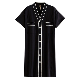 家乐芬睡裙女士睡衣夏季夏天夏款纯棉短袖衬衫开衫薄款加大码长款