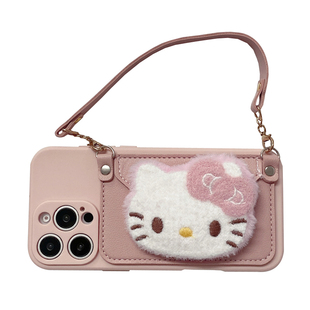 粉色毛绒猫咪零钱包适用荣耀500手机壳400/300/200pro荣耀magic8/7卡通100新款90女款80斜跨挂绳x60全包x50软