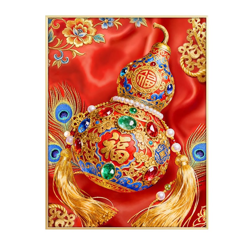 5d方钻钻石画2026新款满钻招财多宝福葫芦粘砖贴钻十字绣客厅中式