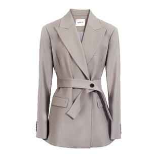 OFFIY-淡雅高智姐姐 羊毛人字纹束腰灰色职业气质西装西裤外套装