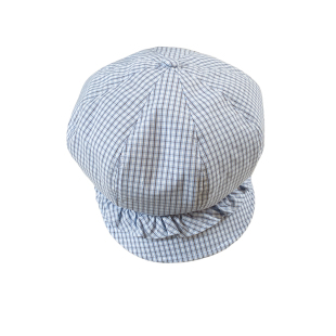 复古格纹蓝色八角贝雷帽女春夏薄款大头围显脸小时尚报童画家帽子