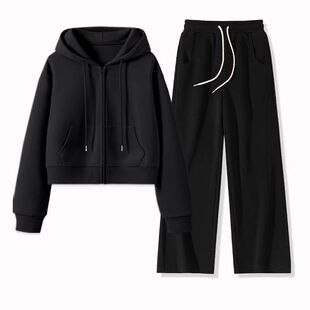 都市丽人运动套装女春2026超火休闲一整套小个子黑色卫衣两件套Y