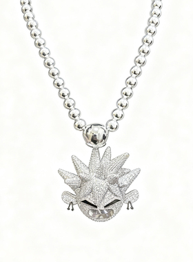 朋克小子头像项链满钻锆石吊坠