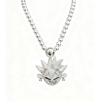 朋克小子头像项链满钻锆石吊坠