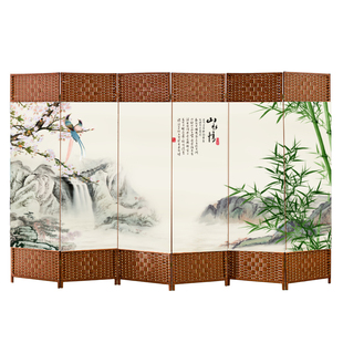 中式屏风卧室遮挡隔断客厅家用折叠屏障移动办公室美容院布艺平风