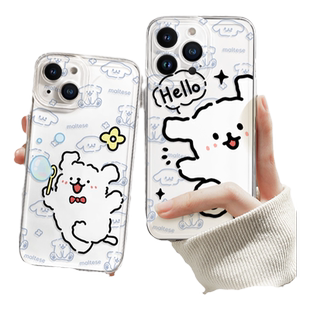 边伯贤同款适用苹果16promax手机壳iphone17新款女15pro情侣小狗ip14plus硅胶12透明xr创意mini外壳8plus软11