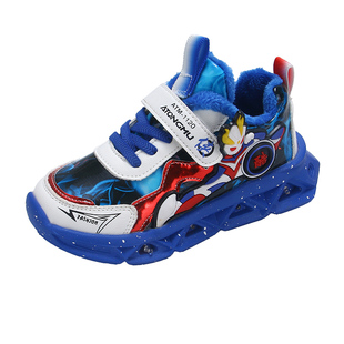 奥特曼男童保暖鞋子软底二棉男宝鞋亮灯儿童鞋防滑男孩加绒鞋发光