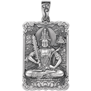 上尊男饰 虚空藏菩萨 属牛虎本命佛吊坠 男 999纯银泰银项链 饰品