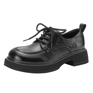 达芙妮黑色系带厚底乐福鞋2026新款春季女款深口皮鞋女鞋子英伦风