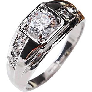 戒指男潮单身戒925银假钻戒仿真钻石锆石纯银白银男士开口宽男戒