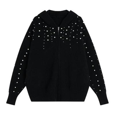 【INSKR】不规则珍珠连帽毛衣