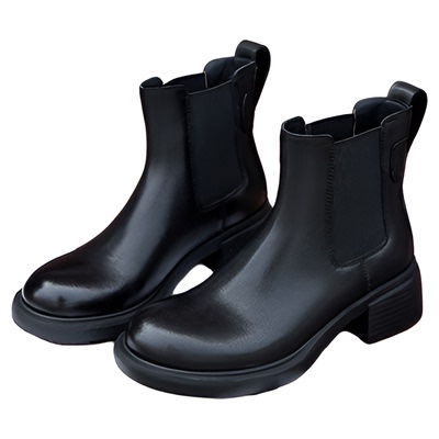 王小毒粗跟圆头切尔西短靴