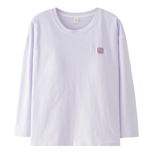 纯棉带胸垫睡衣女单件上衣防凸点长袖t恤春秋季全棉大码家居外穿