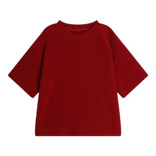 布丁哈鲁冬装女童拜年打底衫2026秋冬季新款儿童圆领红色短袖T恤