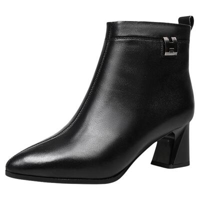 高蒂羊毛加绒保暖尖头高跟短靴