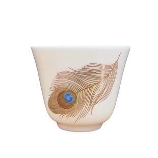 羊脂玉孔雀羽茶杯6只装小号精巧可爱喝茶杯子客厅家用日式品茗杯