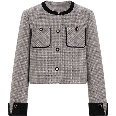 【90绒】小香风短款毛呢外套羽绒内胆KBNE新款小个子秋冬气质女装