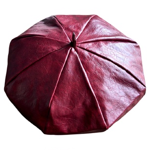 安可拉红色帽子气质欧美皮质贝雷帽优雅高级感女秋冬季复古画家帽