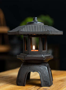 日式创意铸铁香炉 雪见灯烛台铁质禅意复古 茶空间氛围灯茶室摆件